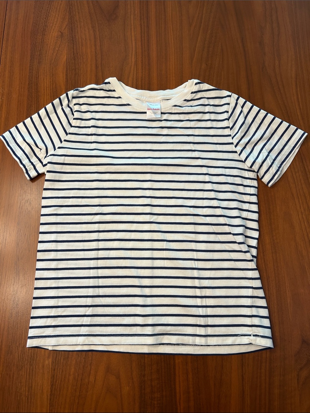 Hanna Andersson Cream and Navy Striped Short Sleeve Tee